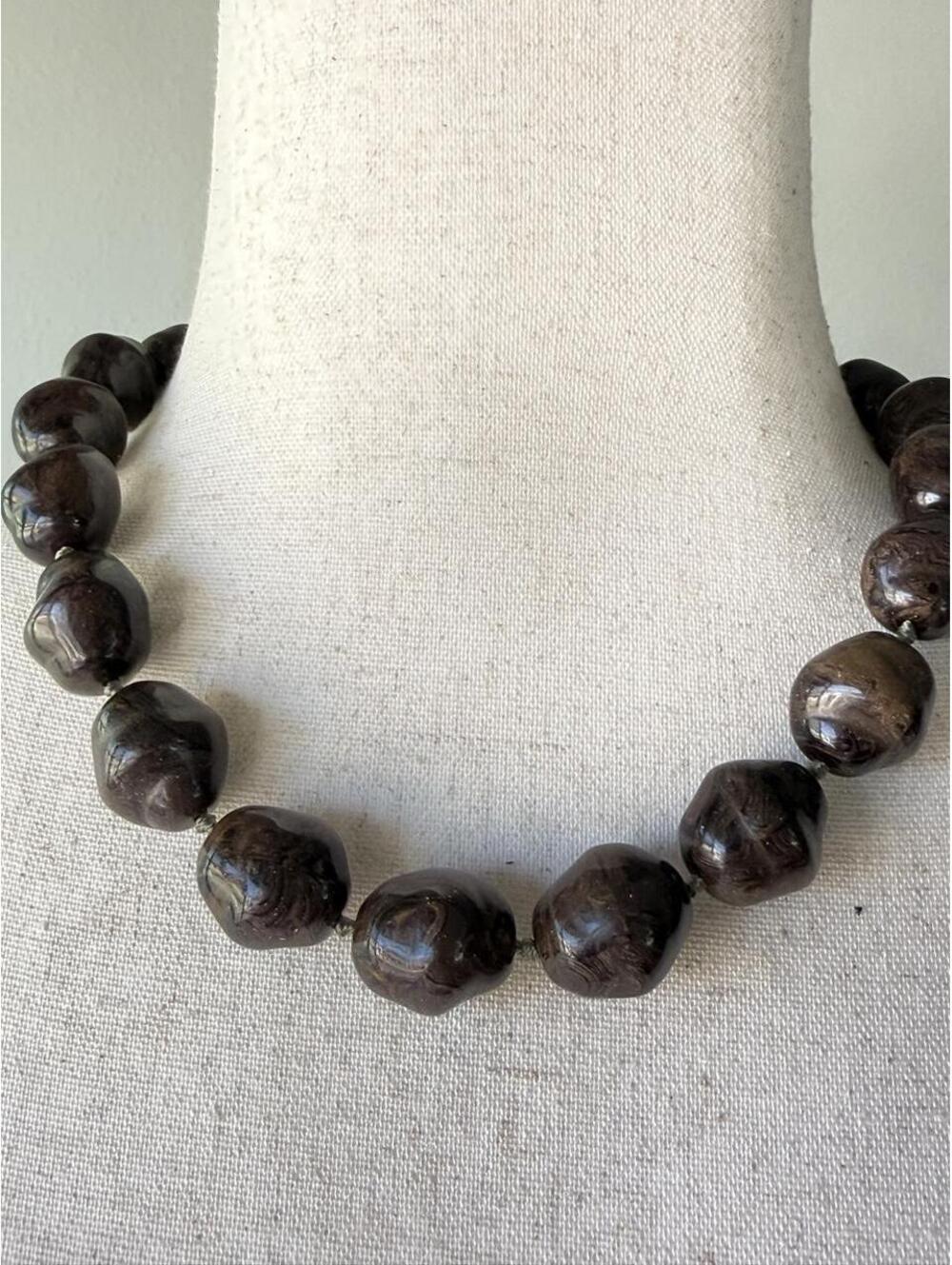Vintage Chunky Brown Marbled Bead Necklace